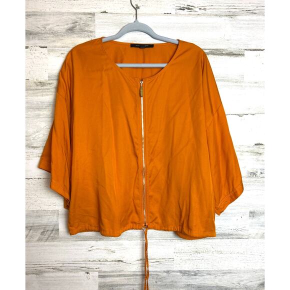 Marc New York Women’s M Orange Zip Front Oversized Short Sleeve Top boho - Picture 1 of 6